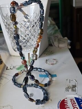 Triple-Strand Glass Bead Necklace in Blue & Multi-Color - Women Jewelry